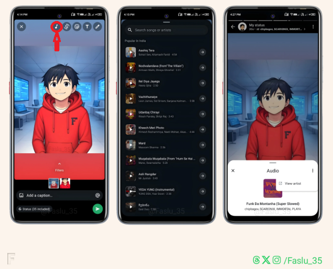 Music feature for WhatsApp Status
